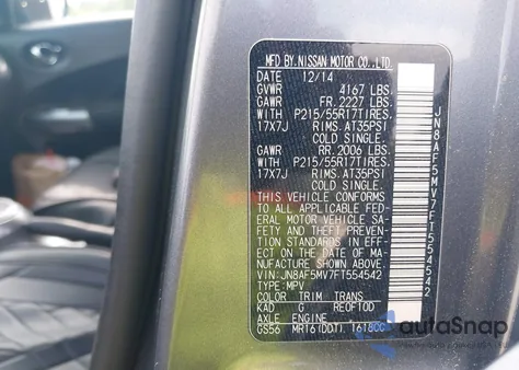 2015 Nissan Juke S из США, поврежденный, VIN JN8AF5MV7FT554542